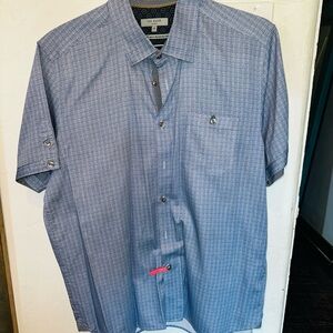Ted Baker Blue Patterned Short Sleeve Shirt